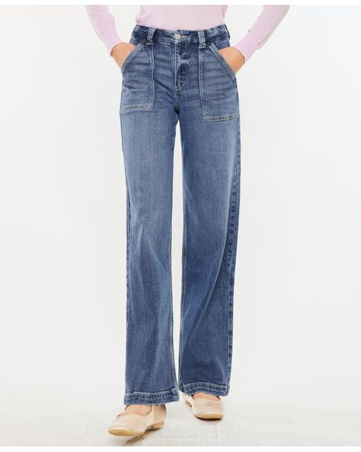 Kancan Blue High Rise Wide Leg Pull On Jeans