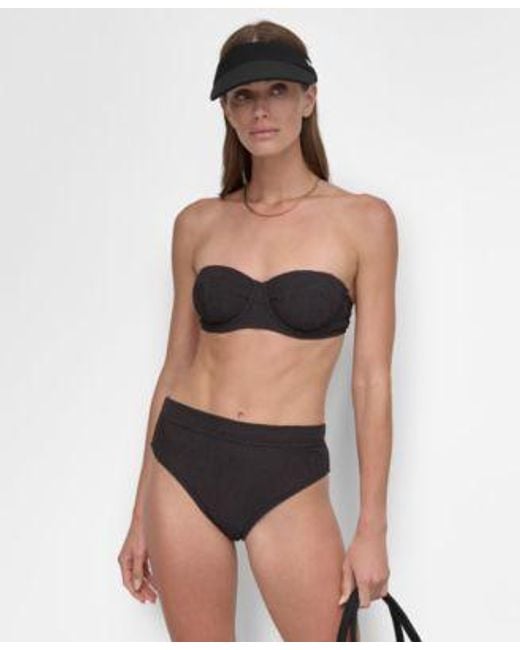 DKNY Green Textured Molded Balconette Bikini Top High Waist Bottoms