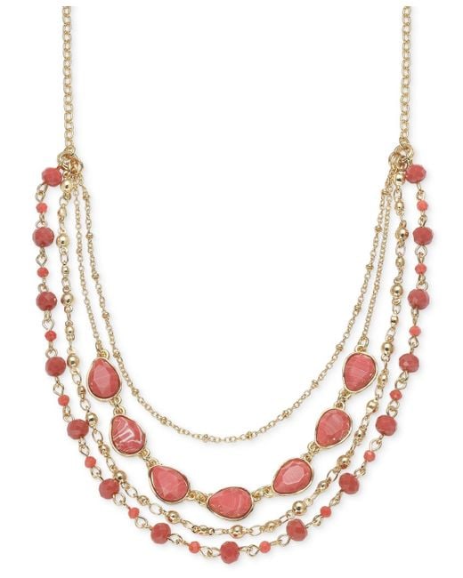 Style & Co. Pink Gold-tone Color Stone & Bead Layered Strand Necklace
