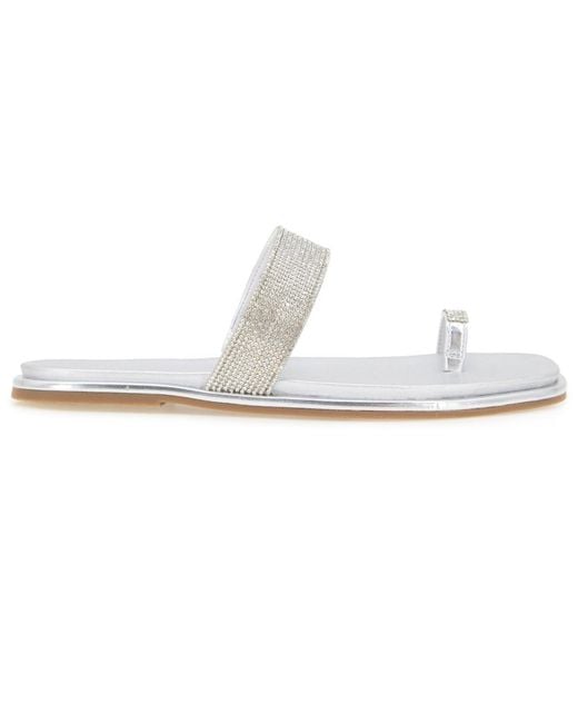 Kenneth Cole White Wilfred Toe Loop Flat Sandals