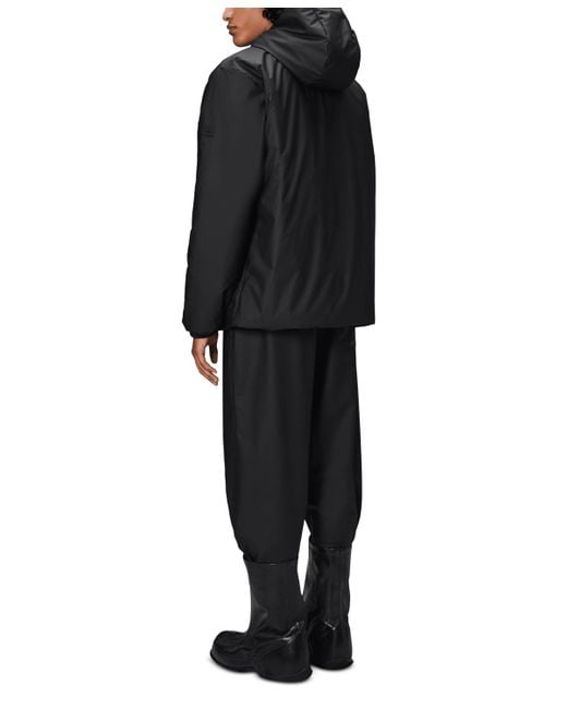 Rains Black Lohja Insulated Hooded Waterproof Jacket for men