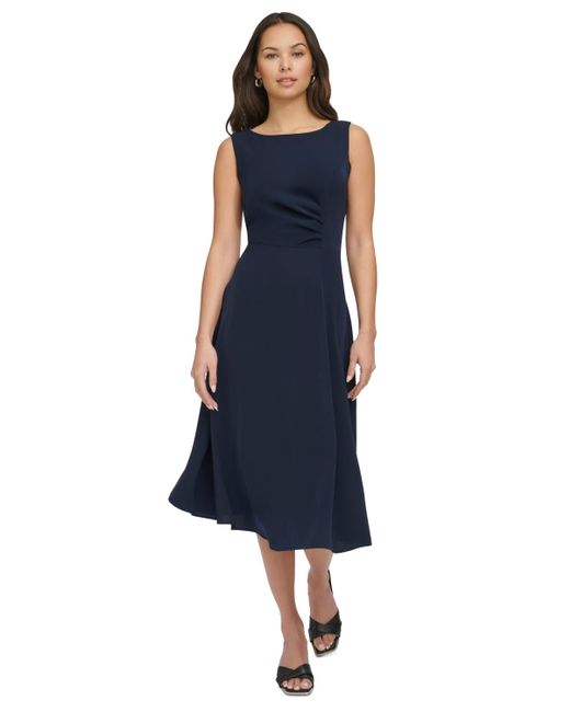 DKNY Blue Bateau Neck Sleeveless A-line Dress