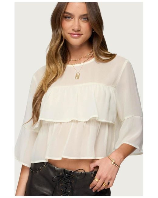 Edikted Natural Missey Ruffled Chiffon Top