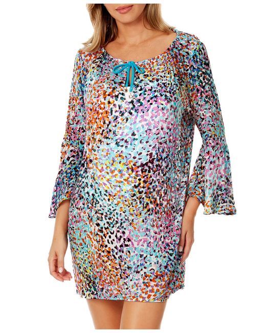 Anne Cole Blue Scoop-neck Bell-sleeve Cover-up Tunic