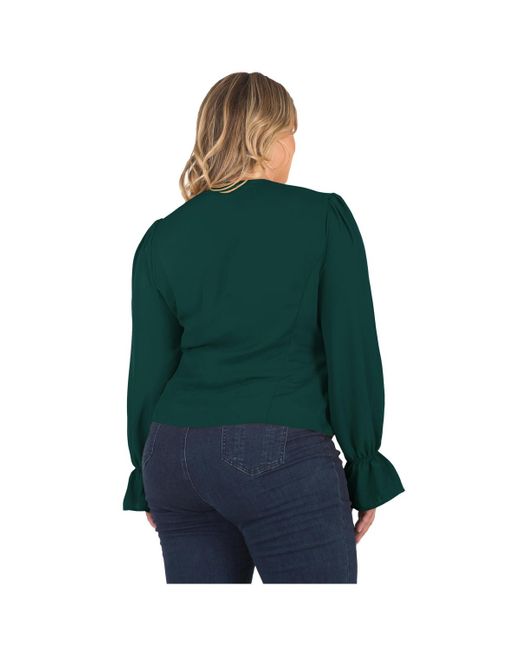Standards & Practices Green Plus Size Long Flute Sleeve V-neck Blouse Tops