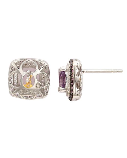 SUZY LEVIAN NEW YORK Multicolor Suzy Levian Sterling Silver Cushion Cut Topaz And Sapphire Accent Stud Earrings