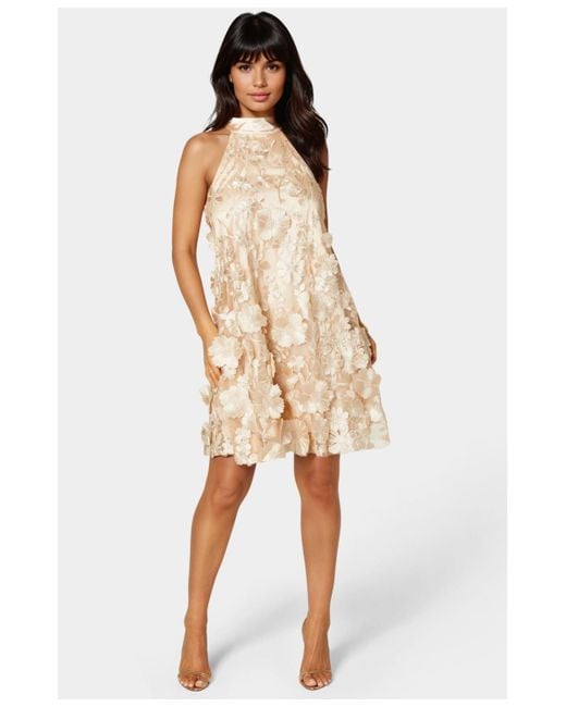 Bebe Women's White 3d Floral Halter Mini Dress Bebe Women's White 3d Floral Halter Mini Dress