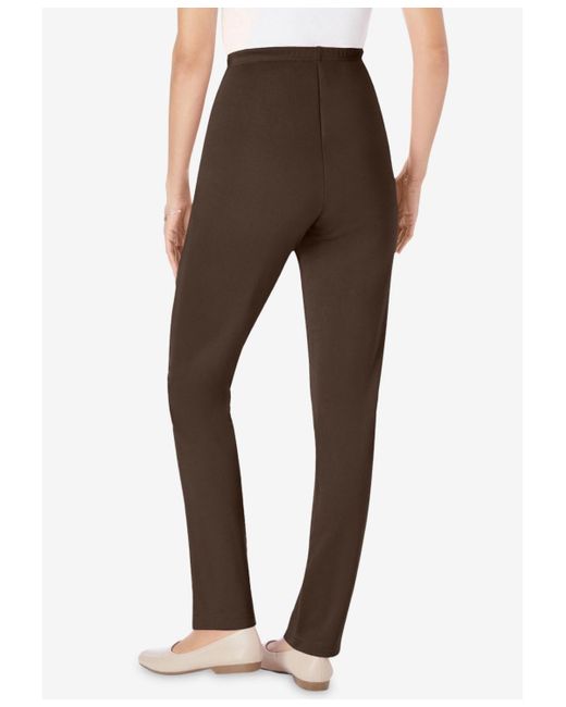 Woman Within Brown Within Soft Knit Hassle-free Pull-on Elastic-waist Pants