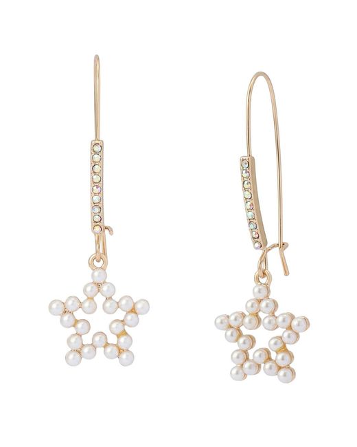 Betsey Johnson White Faux Stone Celestial Soiree Cultivated-pearl Dangle Earrings