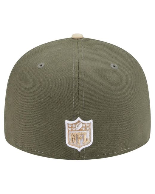 KTZ Natural Â Light Beige/olive New England Patriots Two-tone Color Pack Split Panel 59fifty Fitted Hat for men