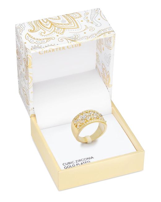 Charter Club White Tone Cubic Zirconia Wide Band Ring