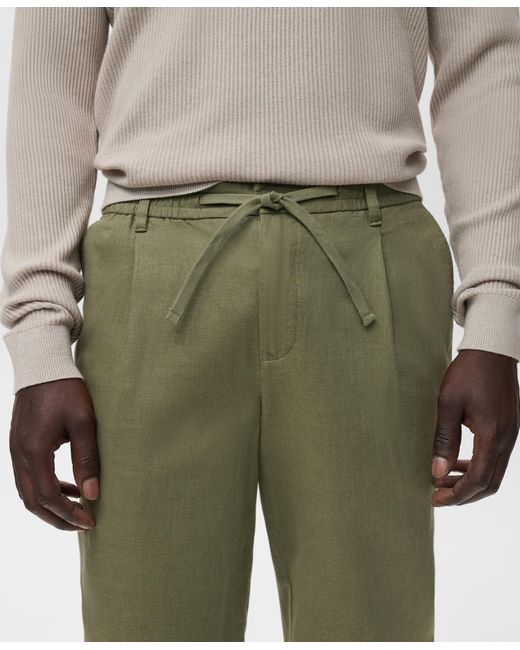 Mango Green Drawstring Slim-fit Pants for men