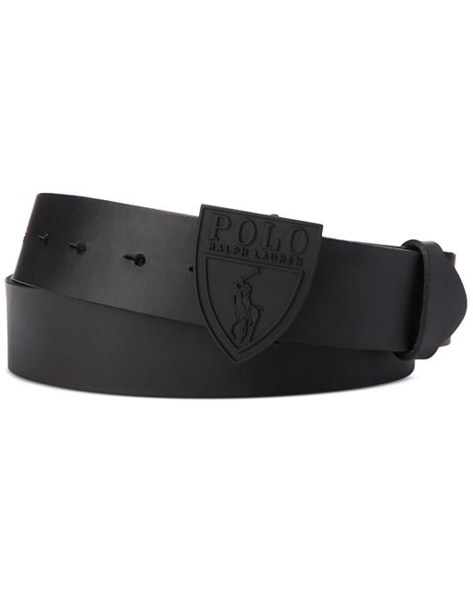 Polo Ralph Lauren Black Shield-buckle Leather Belt for men