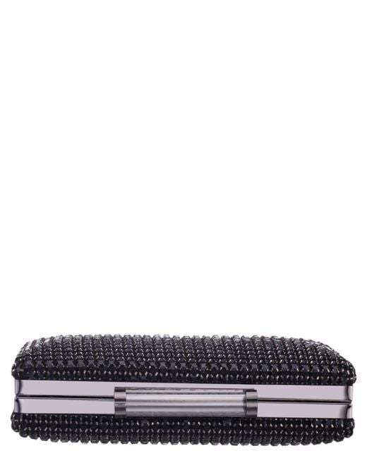 Nina Black Mini Crystal Encrusted Minaudiere Lift Lock Clutch