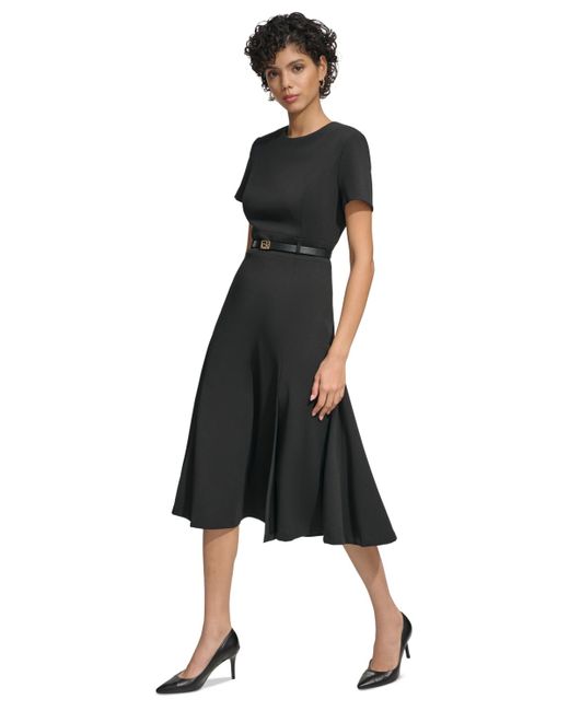 Calvin Klein Black Belted Fit & Flare Midi Dress