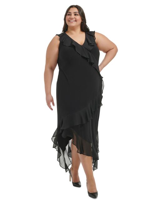 Tommy Hilfiger Black Plus Size Ruffled Midi Dress