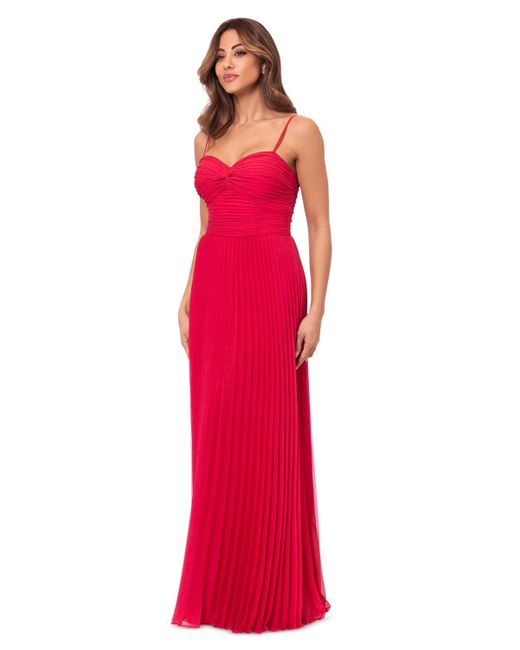 Xscape Red Ruched Pleated Gown