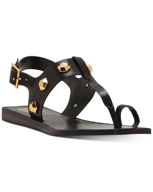 Vince Camuto Leather Dailette Studded Toe Loop Sandals in Black - Lyst