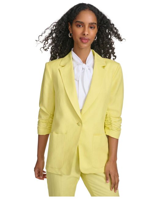 Calvin Klein Yellow Ruched-sleeve Single-button Blazer
