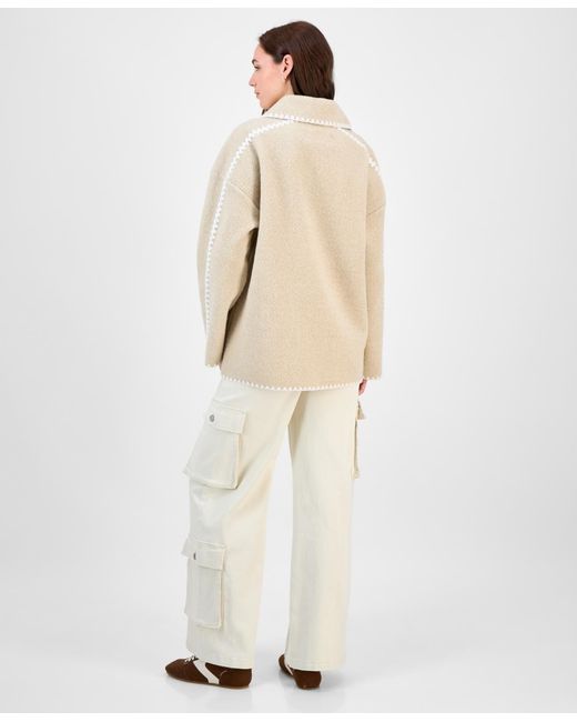 BCBGMAXAZRIA White Short Collared Zip Coat