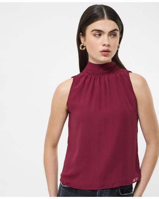 French Connection Red Fcuk Marina Chiffon Sleeveless Bow Top
