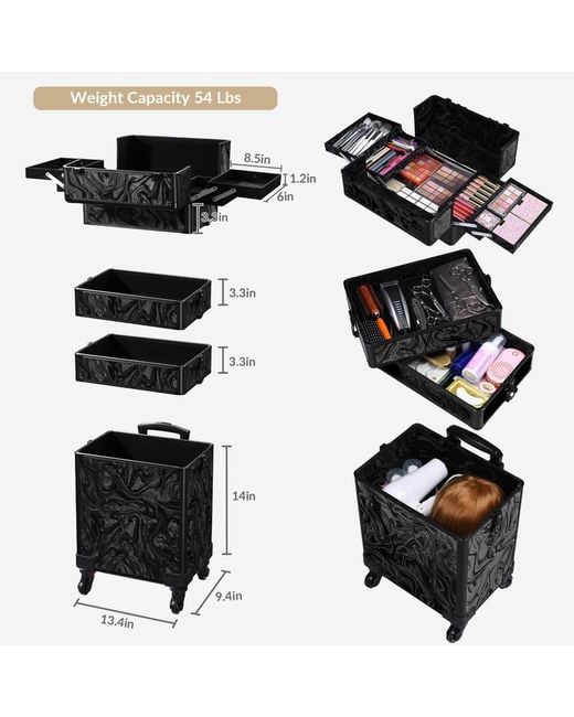 Byootique Black Rolling Makeup Train Case
