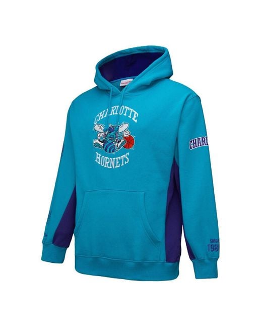 Mitchell & Ness Blue Charlotte Hornets Hardwood Classics Team Origins Fleece Pullover Hoodie for men