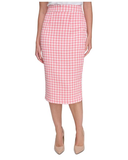 Tommy Hilfiger Pink Gingham Midi Pencil Skirt