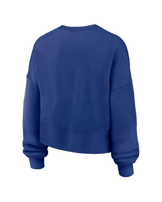 Nike Blue Royal Chicago Cubs Oversized Long Sleeve Cropped Pullover Sweatshirt