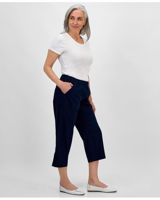 Style & Co. Blue Petite Herringbone Pull-on Capri Pants
