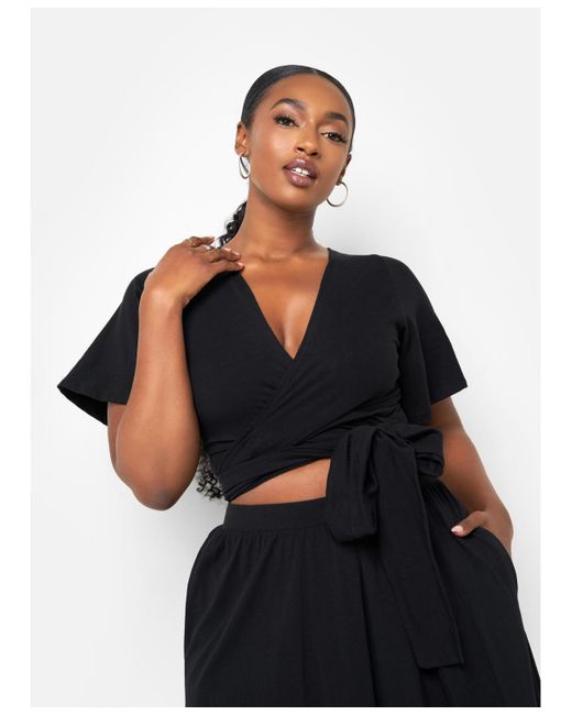 Rebdolls Black Plus Size Big Risk Wrap Around Kimono Crop Top