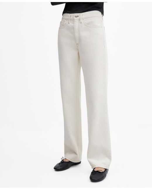 Mango White Mid-rise Straight Jeans