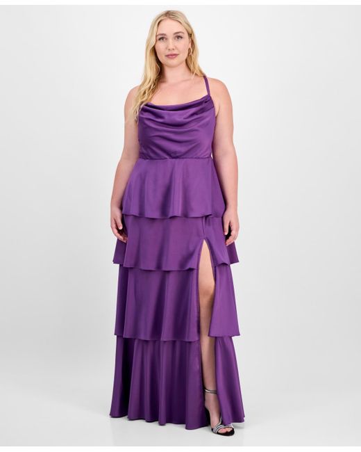 sachin and babi light blue dress Plus Size Veronica Ruffled Evening Gown