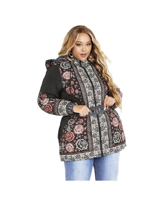 Avenue Multicolor Plus Size Flora Puffer Jacket