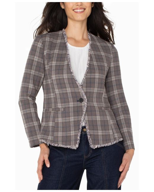 Liverpool Los Angeles Gray Collarless Fray-trim Fitted Blazer