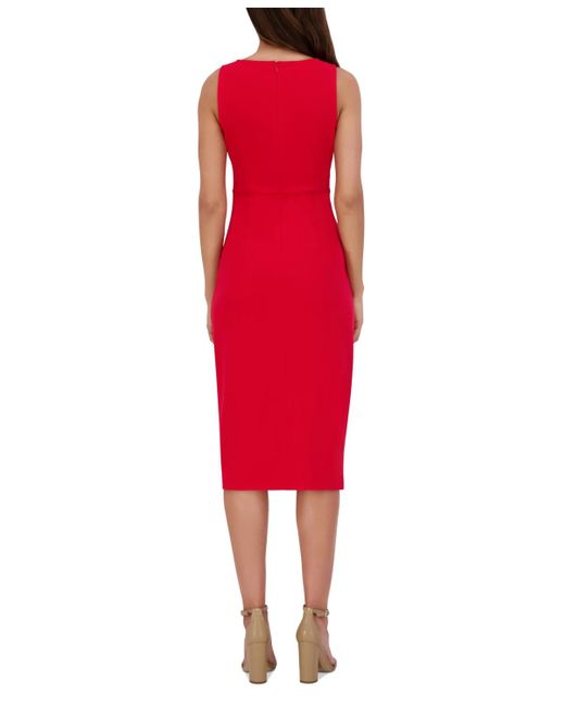 Siena Jewelry Red Ruched Side-twist Sleeveless Midi Dress
