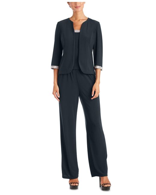 R M Richards Petite Rhinestone trim 3 pc. Pantsuit in Blue Lyst