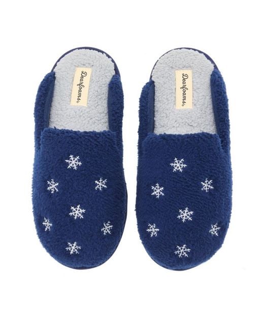 Dearfoams Blue Christmas Tree Teddy Scuff Slipper