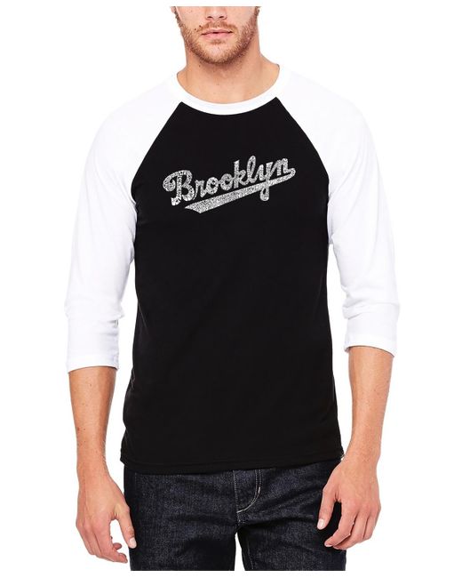 LA Pop Art Black Raglan Baseball Word Art Brooklyn Neighborhoods T-shirt for men