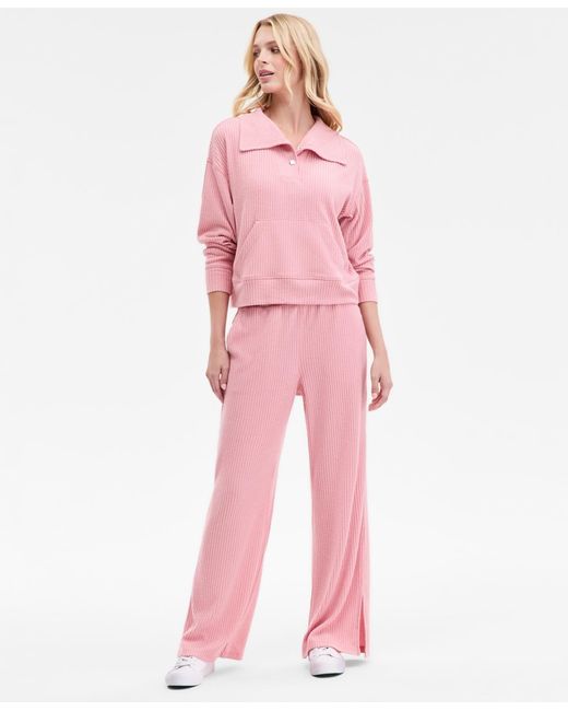 Nautica Pink Bib-collar Ribbed Sweatshirt