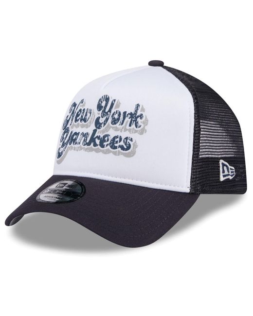 KTZ Blue White/navy New York Yankees Throwback Team Foam Front A-frame Trucker 9forty Adjustable Hat