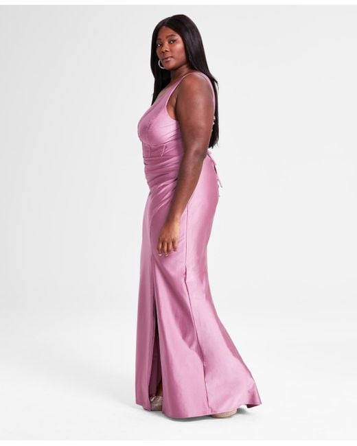 Emerald Sundae Pink Trendy Plus Size Corset Lace-up-back Gown