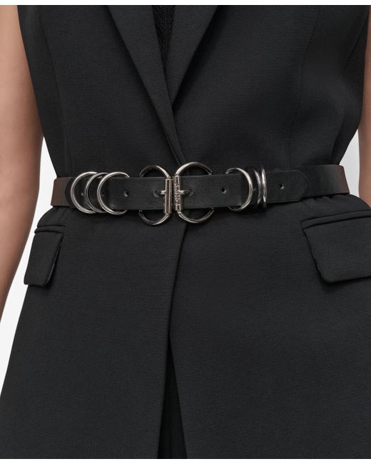 DKNY Black Petites Sleeveless Belted Notch-collar Vest Jacket