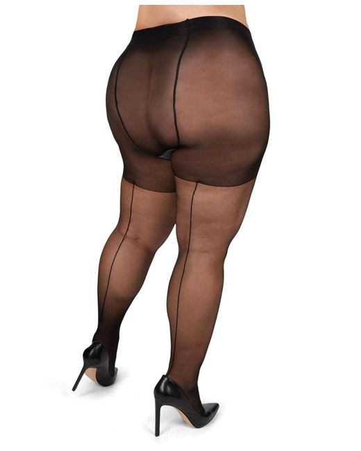 Memoi Brown Plus Size Back Seam/cuban Heel Curvy Control Top Pantyhose Mm-2618