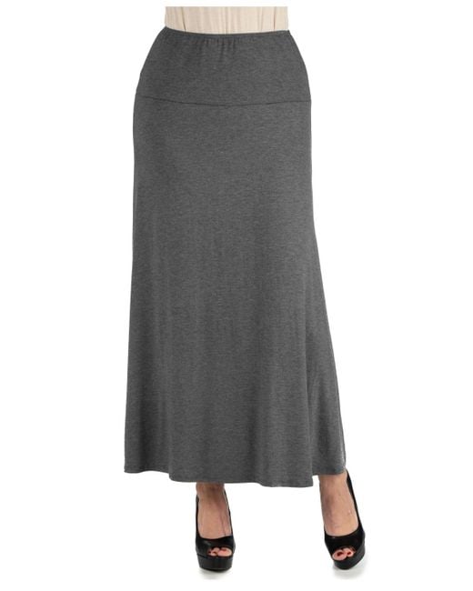 24seven Comfort Apparel Gray Elastic Waist Solid Color Maxi Skirt