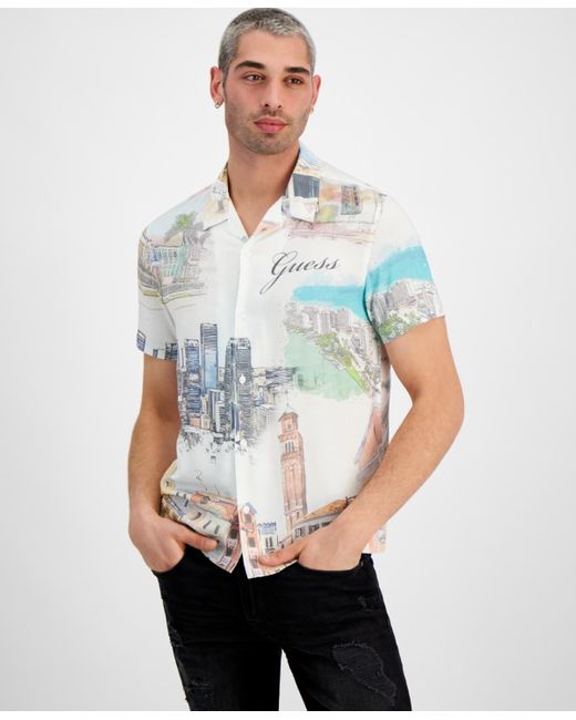 Guess White Regular-fit Riviera Graphic Shirt for men