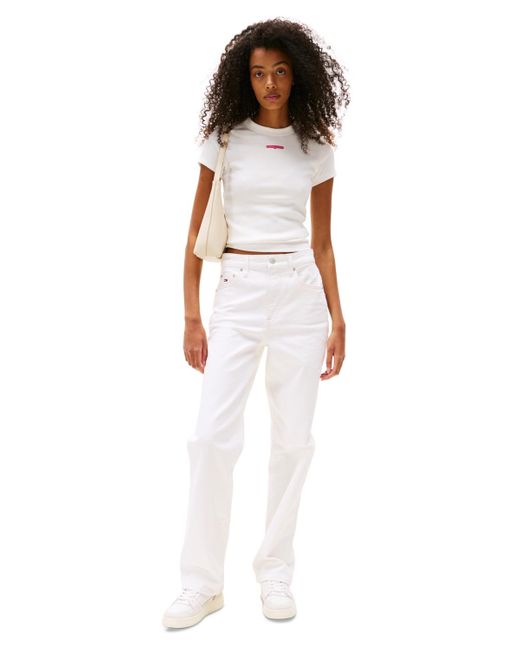 Tommy Hilfiger White Slim-fit Ribbed Script-label T-shirt