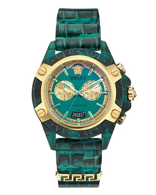 Versace Green Swiss Chronograph Silicone Strap Watch 44mm for men