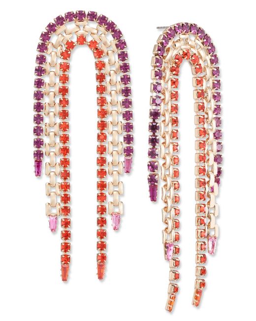 INC International Concepts Red Crystal & Chain Looped Statement Earrings