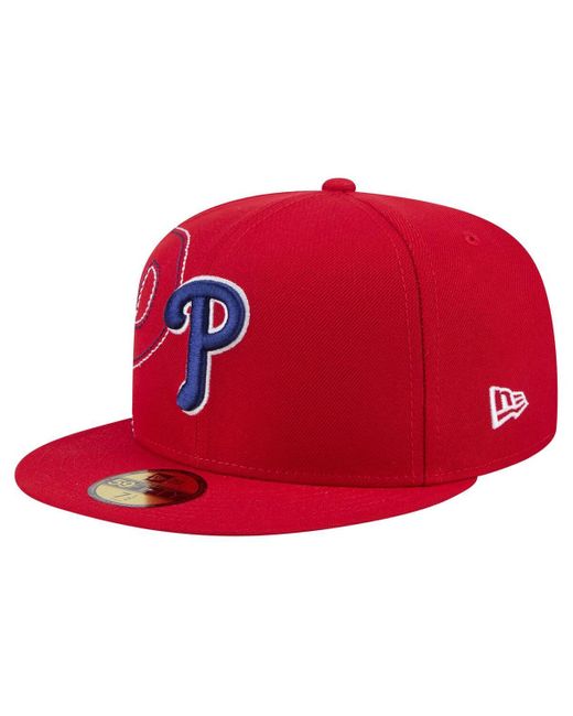 KTZ Red Philadelphia Phillies Yarn Stitch 59fifty Fitted Hat for men